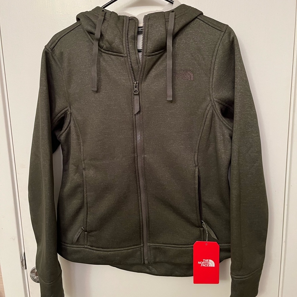 NWT The North Face Mattea Fleece Zip Up Hoodie - Sz M - Heather taupe green